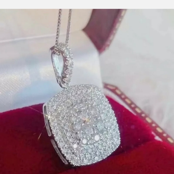 Pave Cubic Zirconia Diamond 925 Silver Necklace - Picture 2 of 6